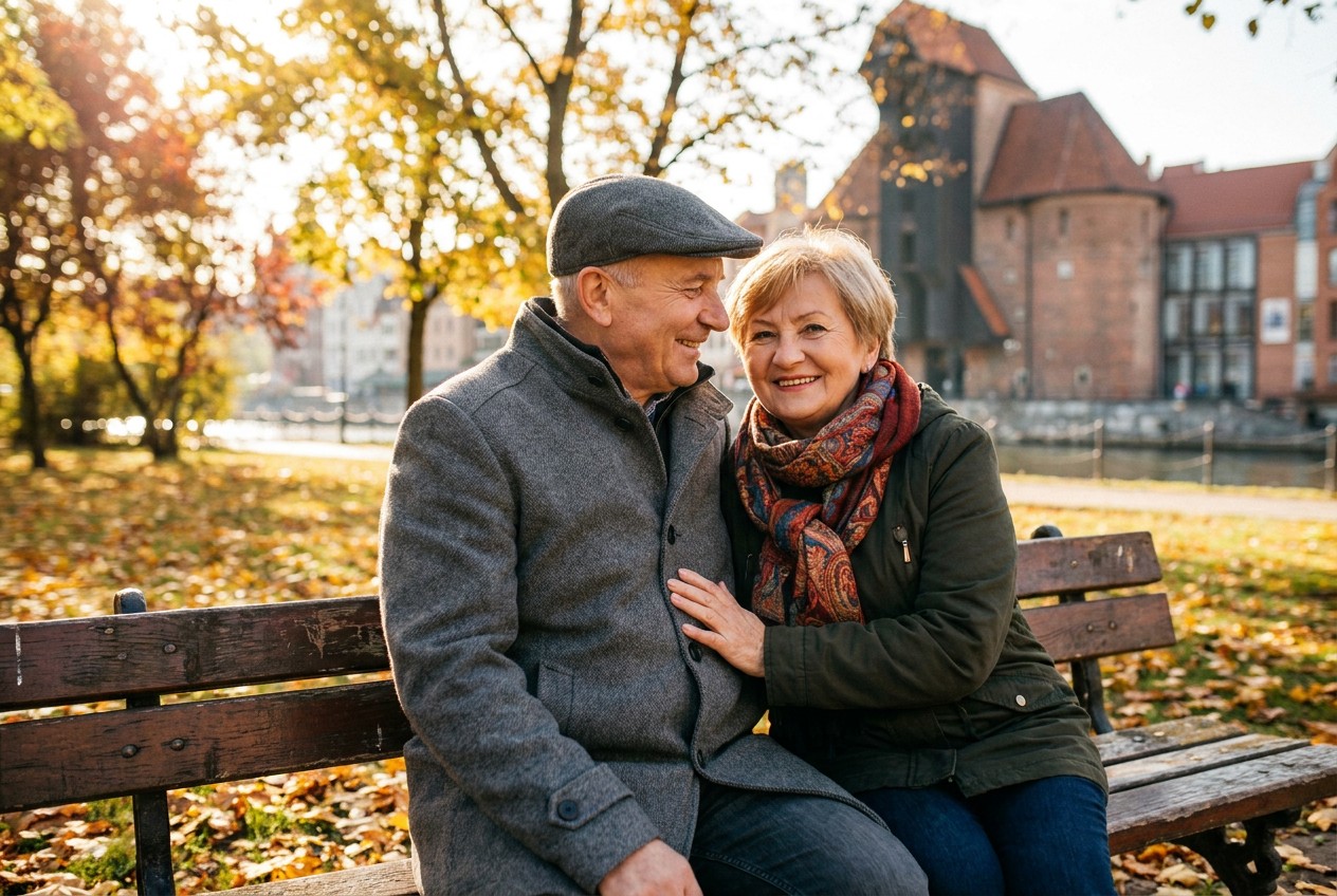 Polska para seniorów cieszących się emeryturą na świeżym powietrzu